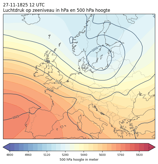 Weerkaart van 27 november 1825 om 12 UTC