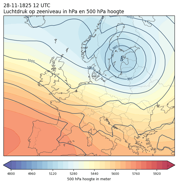 Weerkaart van 28 november 1825 om 12 UTC
