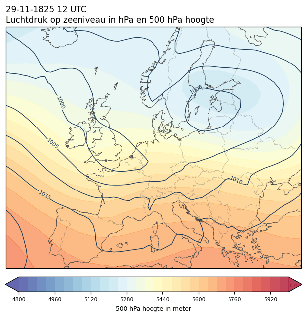 Weerkaart van 29 november 1825 om 12 UTC