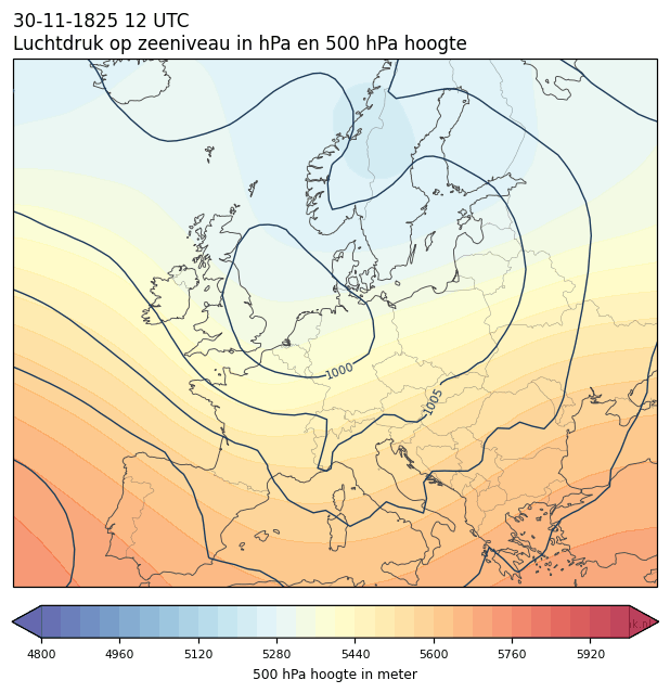 Weerkaart van 30 november 1825 om 12 UTC