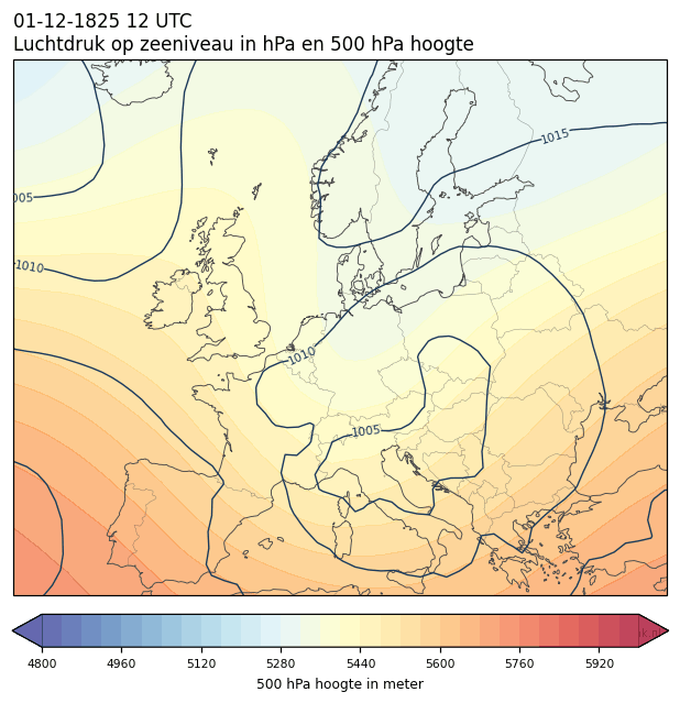Weerkaart van 1 december 1825 om 12 UTC