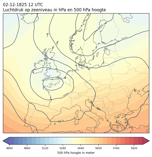 Weerkaart van 2 december 1825 om 12 UTC
