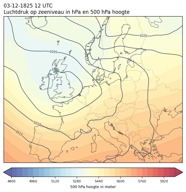 Weerkaart van 3 december 1825 om 12 UTC