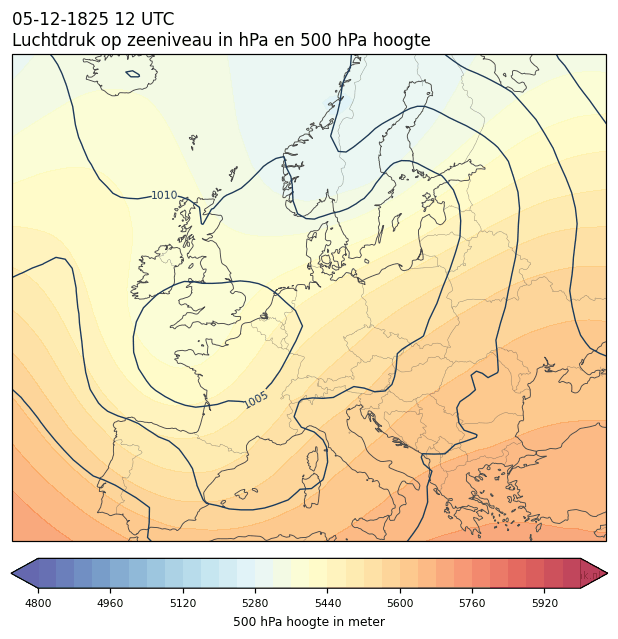 Weerkaart van 5 december 1825 om 12 UTC