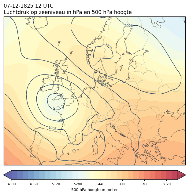 Weerkaart van 7 december 1825 om 12 UTC