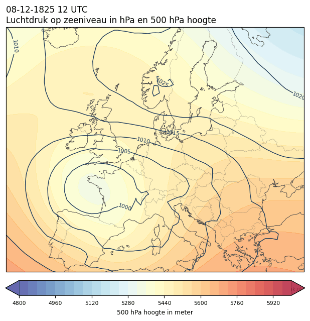 Weerkaart van 8 december 1825 om 12 UTC