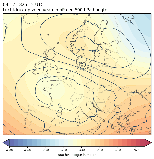 Weerkaart van 9 december 1825 om 12 UTC