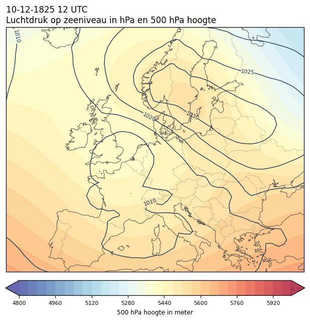 Weerkaart van 10 december 1825 om 12 UTC