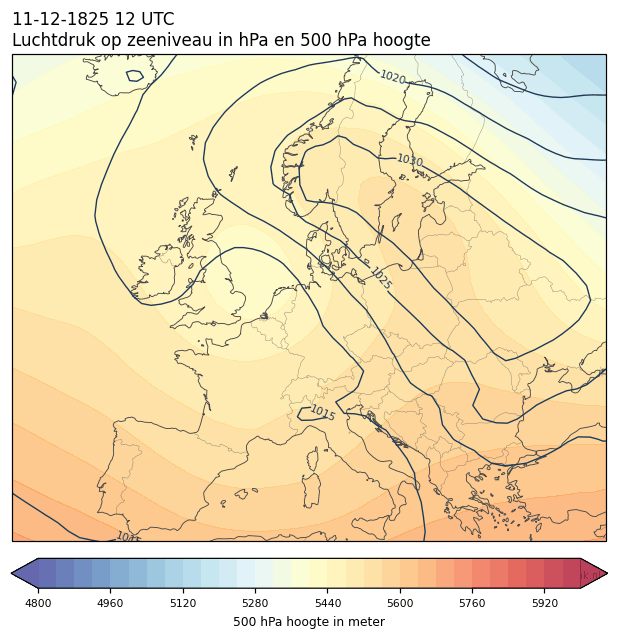 Weerkaart van 11 december 1825 om 12 UTC