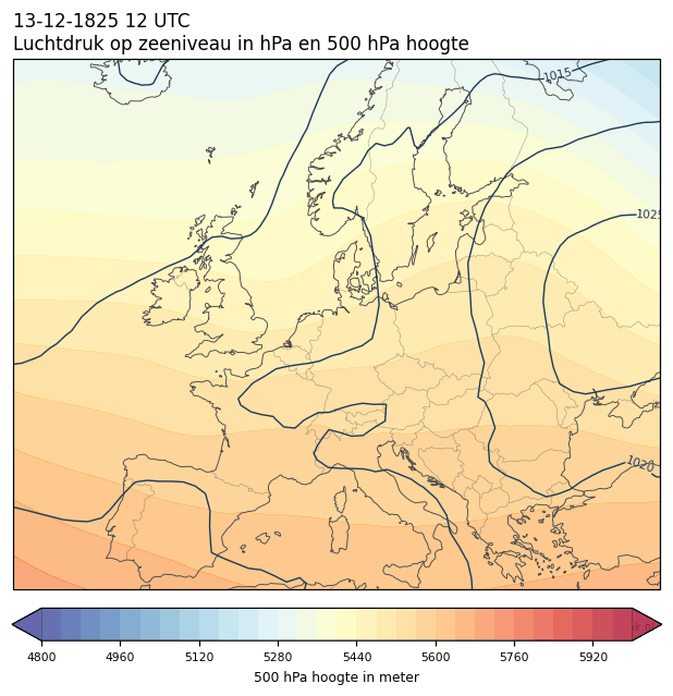 Weerkaart van 13 december 1825 om 12 UTC