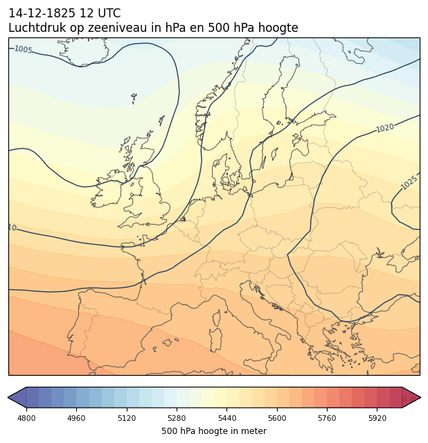 Weerkaart van 14 december 1825 om 12 UTC