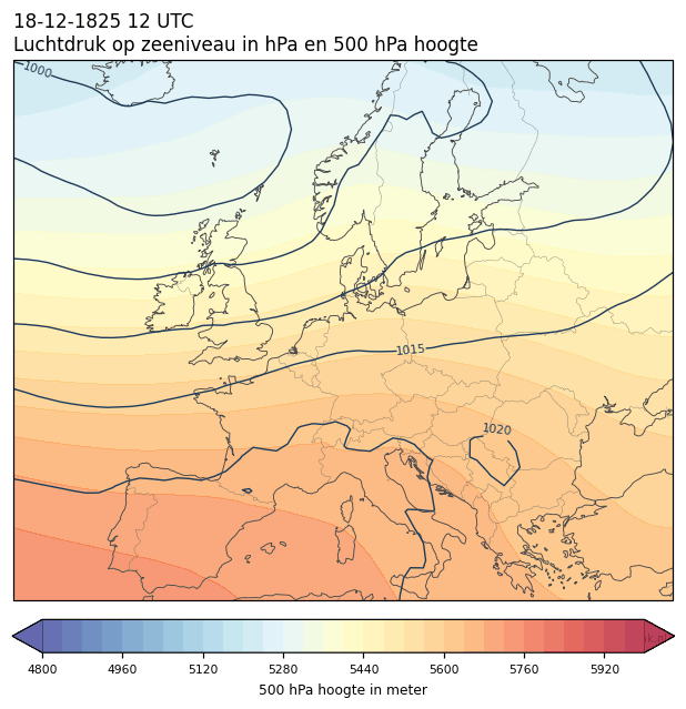 Weerkaart van 18 december 1825 om 12 UTC