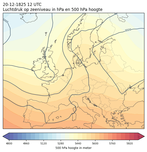 Weerkaart van 20 december 1825 om 12 UTC