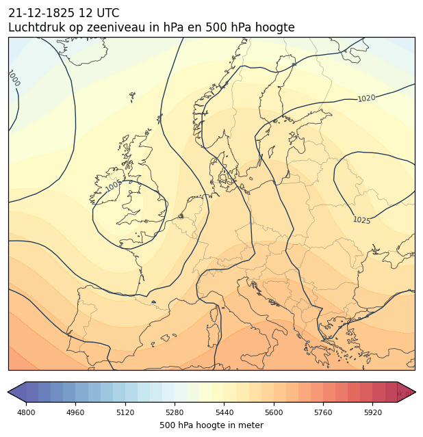 Weerkaart van 21 december 1825 om 12 UTC