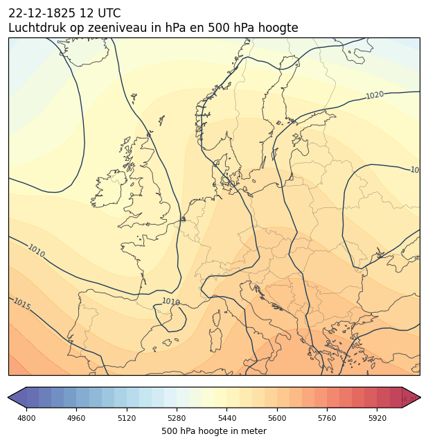 Weerkaart van 22 december 1825 om 12 UTC