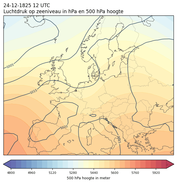 Weerkaart van 24 december 1825 om 12 UTC