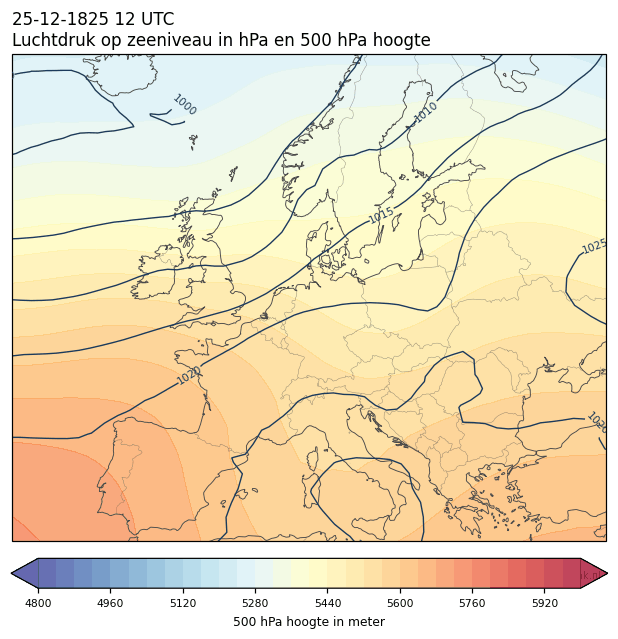 Weerkaart van 25 december 1825 om 12 UTC