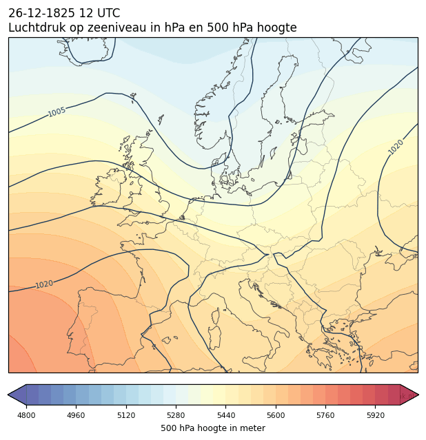 Weerkaart van 26 december 1825 om 12 UTC