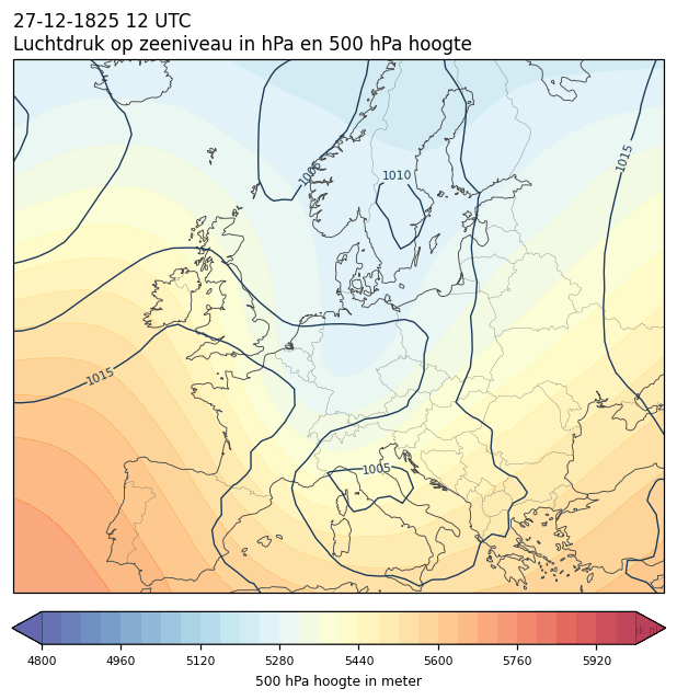 Weerkaart van 27 december 1825 om 12 UTC