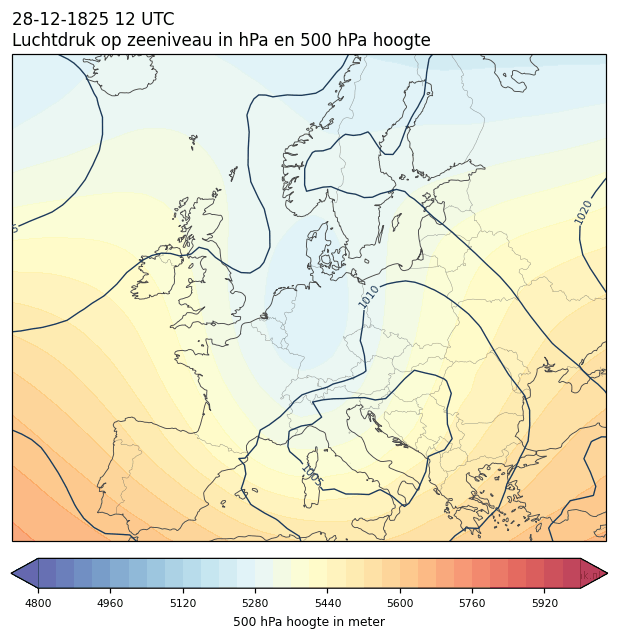 Weerkaart van 28 december 1825 om 12 UTC