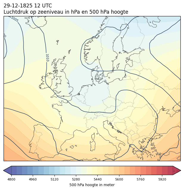 Weerkaart van 29 december 1825 om 12 UTC