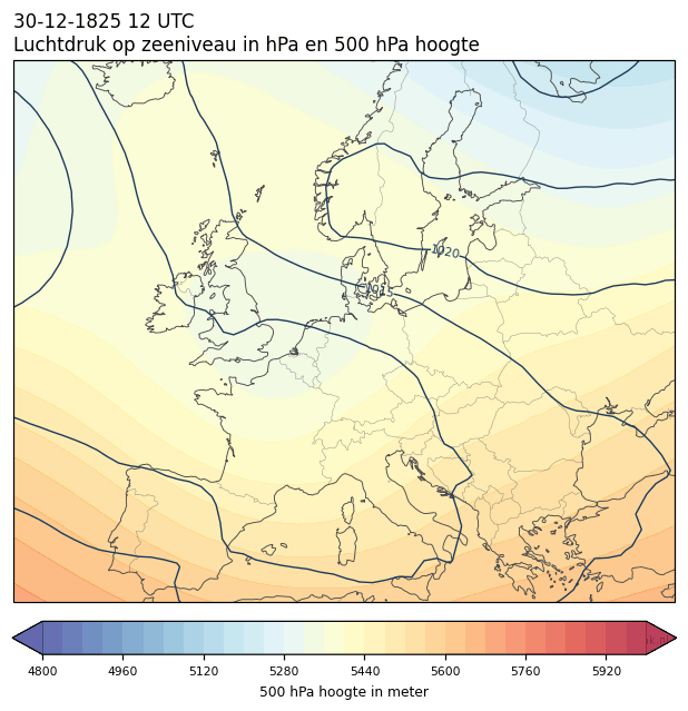 Weerkaart van 30 december 1825 om 12 UTC
