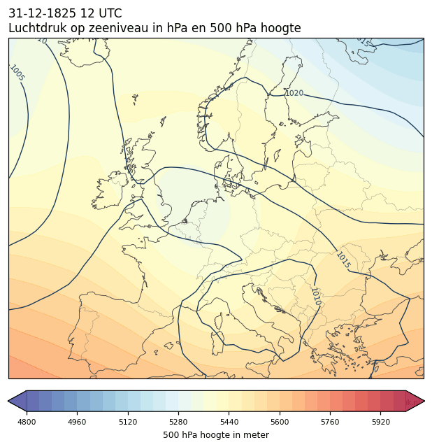 Weerkaart van 31 december 1825 om 12 UTC