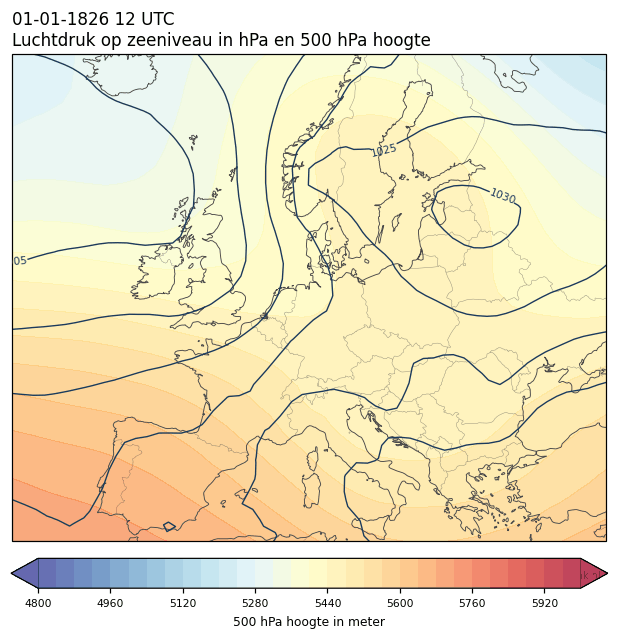 Weerkaart van 1 januari 1826 om 12 UTC