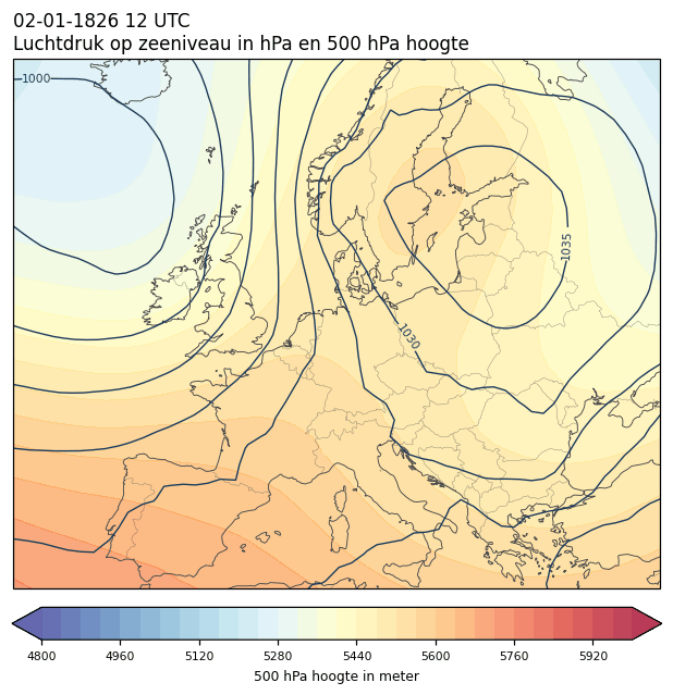 Weerkaart van 2 januari 1826 om 12 UTC