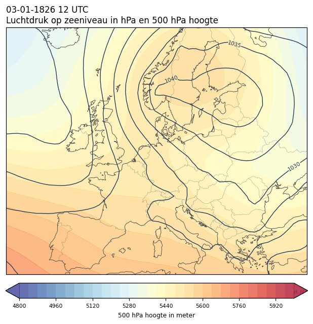 Weerkaart van 3 januari 1826 om 12 UTC
