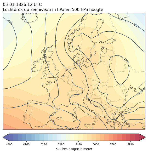 Weerkaart van 5 januari 1826 om 12 UTC