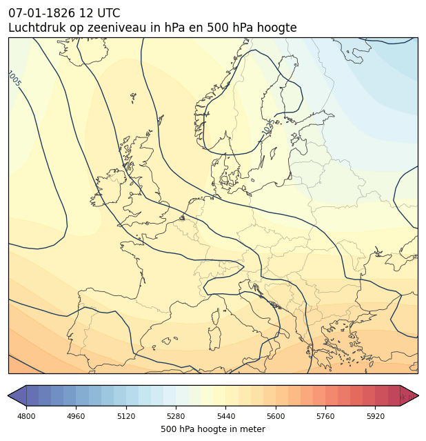 Weerkaart van 7 januari 1826 om 12 UTC