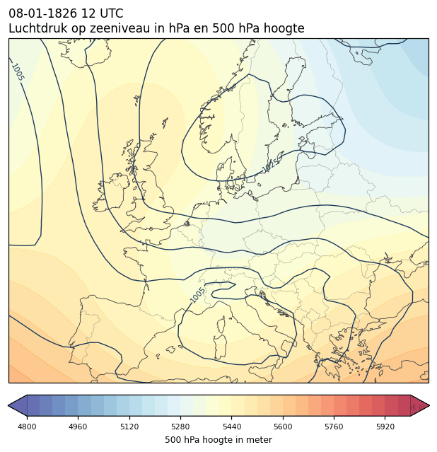 Weerkaart van 8 januari 1826 om 12 UTC