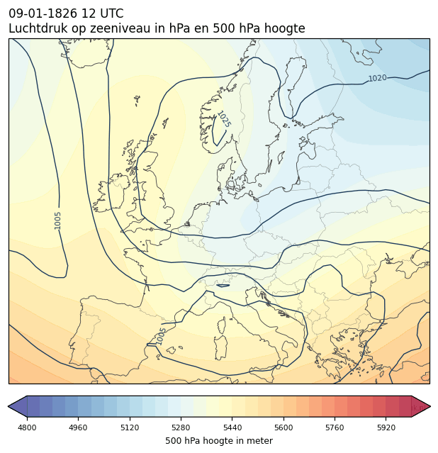 Weerkaart van 9 januari 1826 om 12 UTC