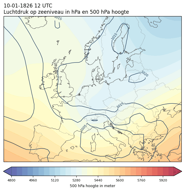 Weerkaart van 10 januari 1826 om 12 UTC
