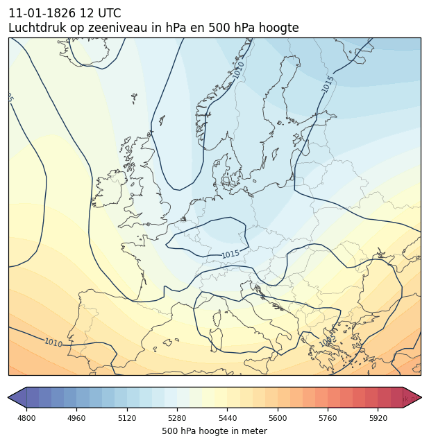 Weerkaart van 11 januari 1826 om 12 UTC