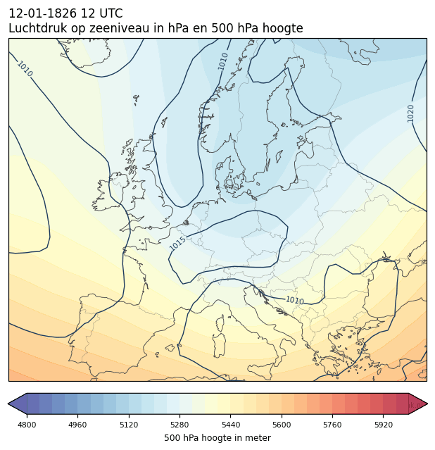 Weerkaart van 12 januari 1826 om 12 UTC