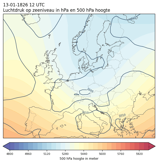 Weerkaart van 13 januari 1826 om 12 UTC