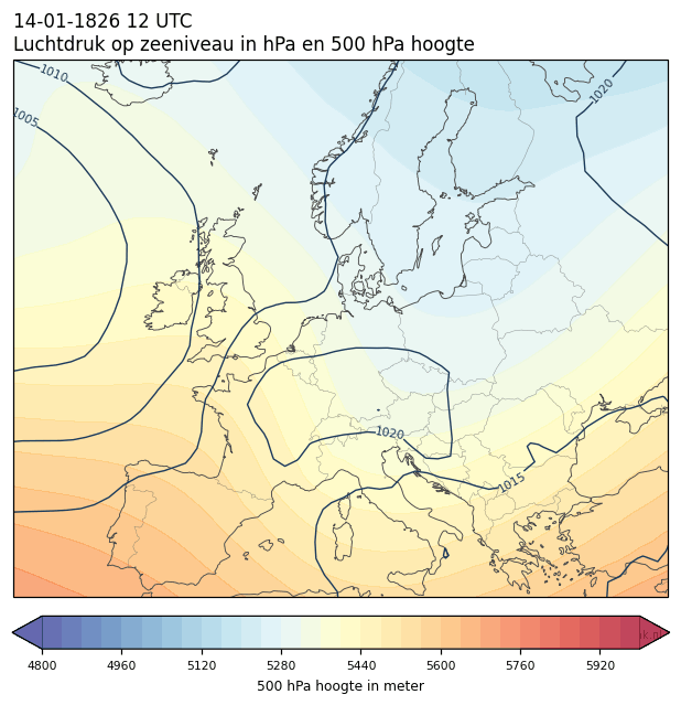 Weerkaart van 14 januari 1826 om 12 UTC