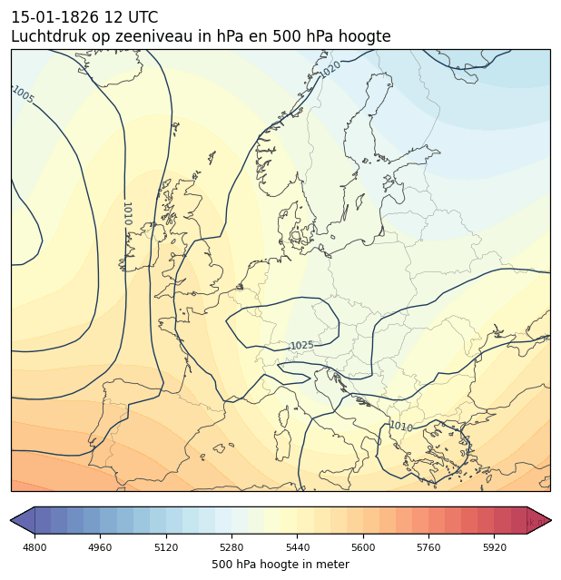 Weerkaart van 15 januari 1826 om 12 UTC