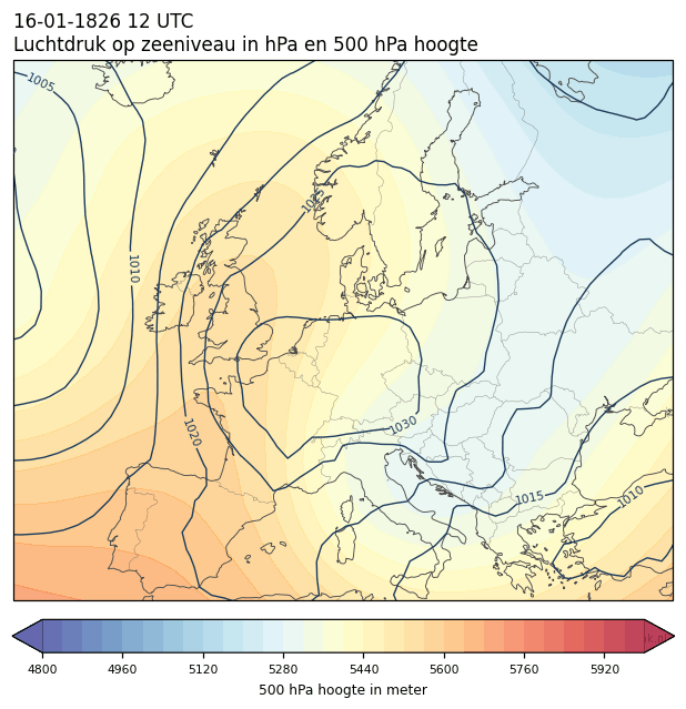 Weerkaart van 16 januari 1826 om 12 UTC