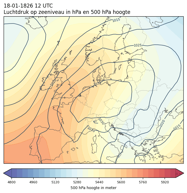 Weerkaart van 18 januari 1826 om 12 UTC