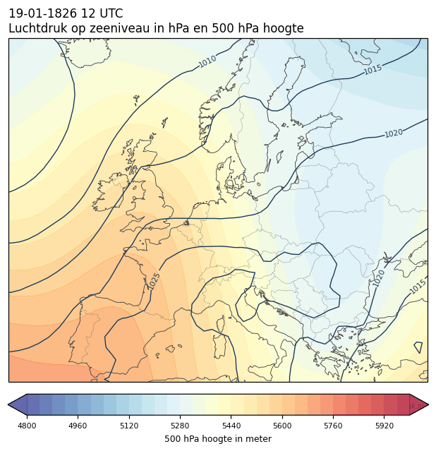 Weerkaart van 19 januari 1826 om 12 UTC