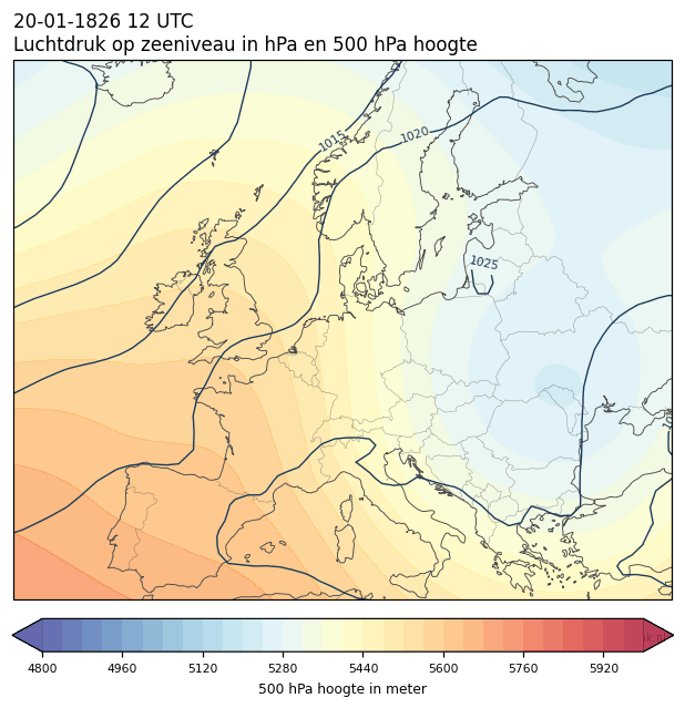 Weerkaart van 20 januari 1826 om 12 UTC