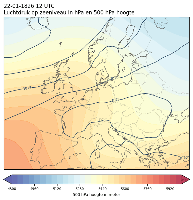 Weerkaart van 22 januari 1826 om 12 UTC