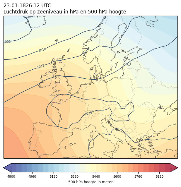 Weerkaart van 23 januari 1826 om 12 UTC