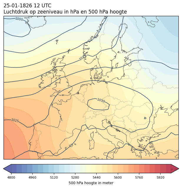 Weerkaart van 25 januari 1826 om 12 UTC
