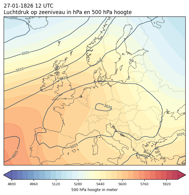 Weerkaart van 27 januari 1826 om 12 UTC