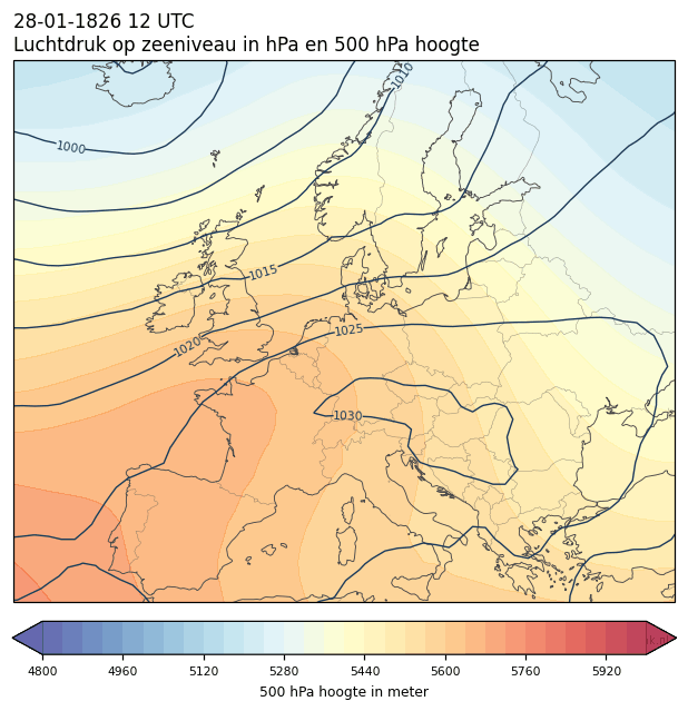 Weerkaart van 28 januari 1826 om 12 UTC