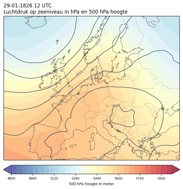Weerkaart van 29 januari 1826 om 12 UTC